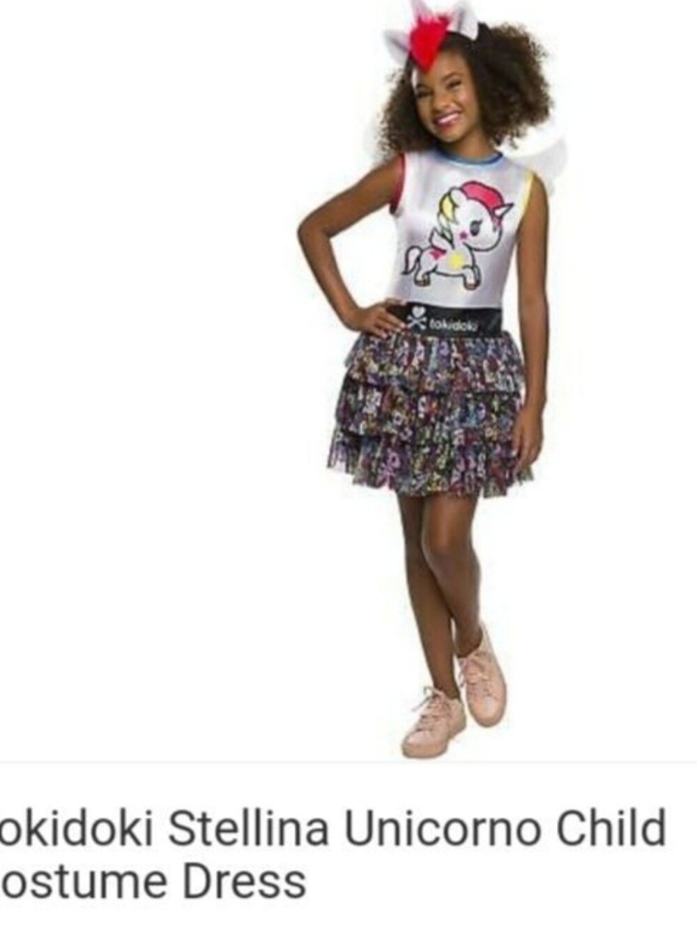 tokidoki Size 8-12 Floral Unicorn Stella Tiered Skirt with Black Waistband